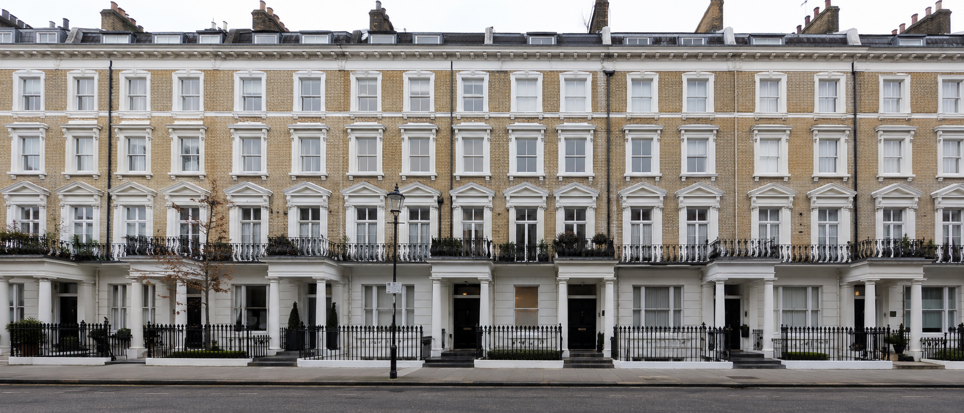 A row of Georgian townhouses in a wealthy London street