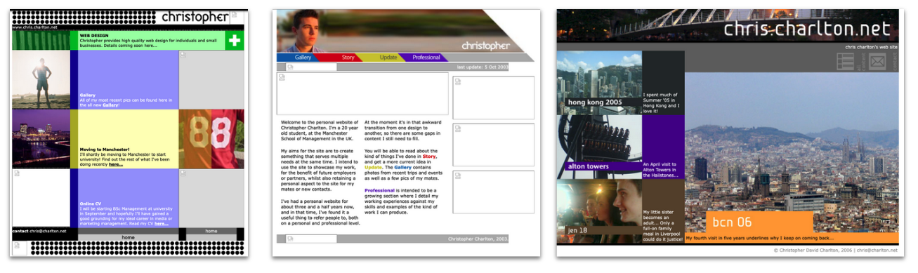 Screenshots of old personal websites