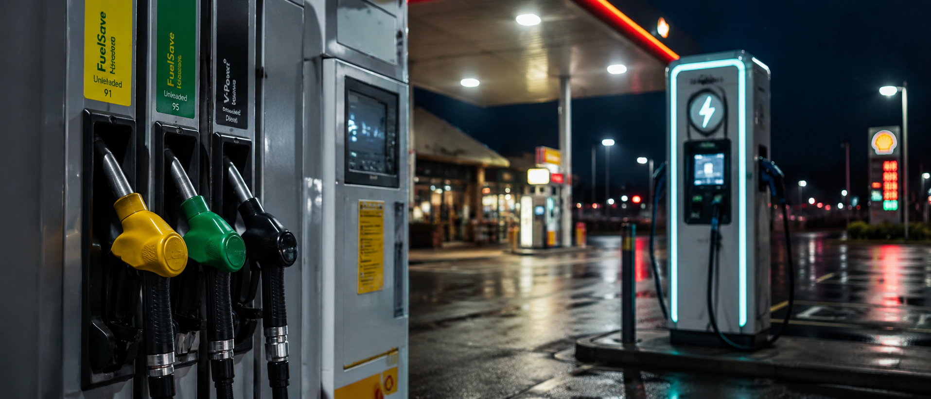 A petrol station forecourt