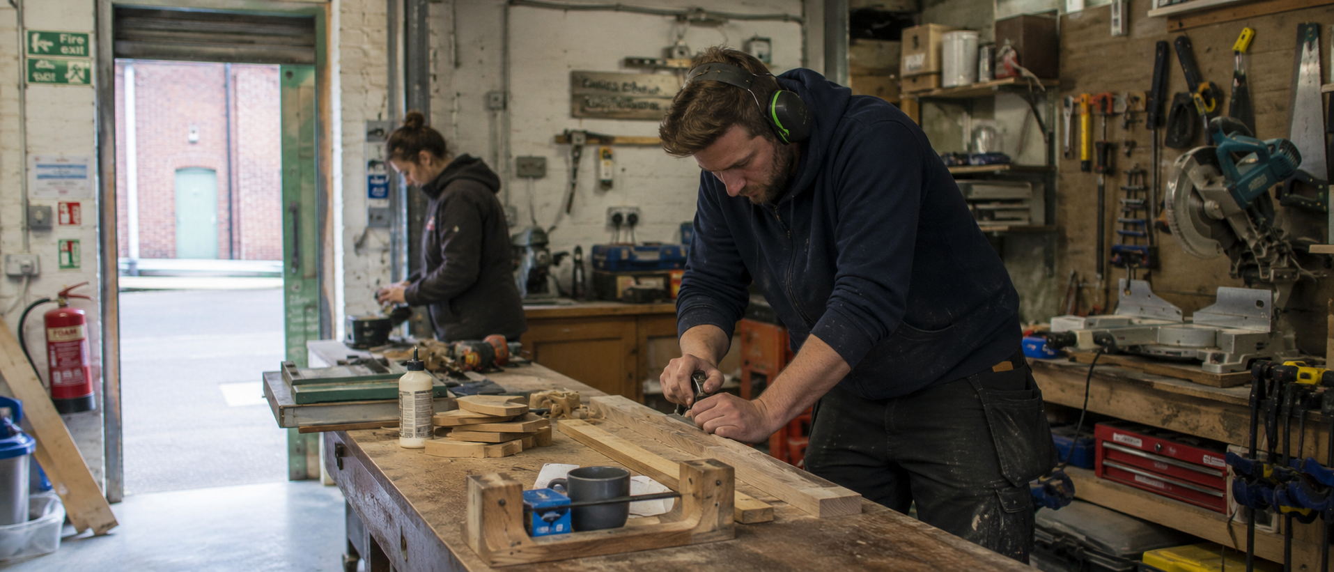 A small workshop with people at work